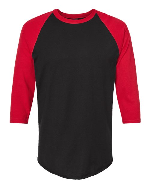 Load image into Gallery viewer, Unisex Fine Jersey Raglan T-Shirt - Black/ Red