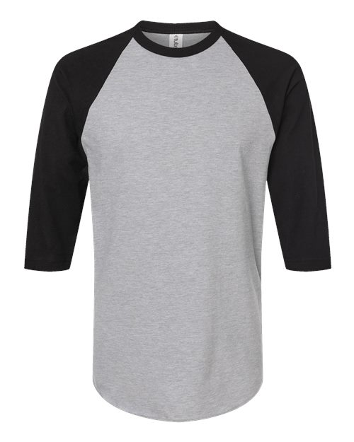 Load image into Gallery viewer, Unisex Fine Jersey Raglan T-Shirt - Heather Grey/ Black