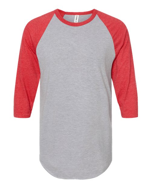 Load image into Gallery viewer, Unisex Fine Jersey Raglan T-Shirt - Heather Grey/ Heather Red
