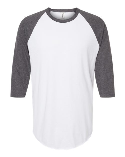 Load image into Gallery viewer, Unisex Fine Jersey Raglan T-Shirt - White/ Heather Charcoal