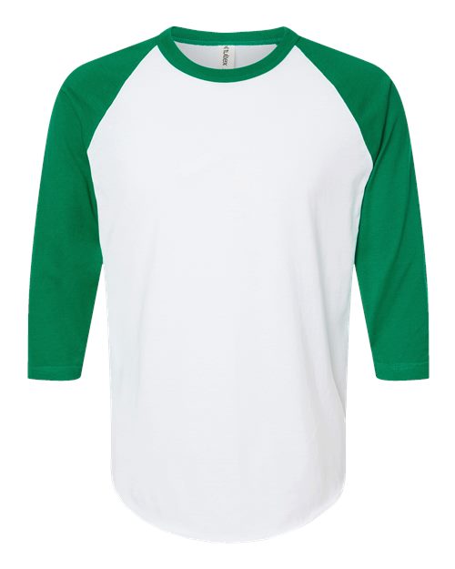 Load image into Gallery viewer, Unisex Fine Jersey Raglan T-Shirt - White/ Kelly