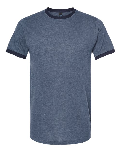Load image into Gallery viewer, Unisex Fine Jersey Ringer T-Shirt - Heather Denim/ Navy
