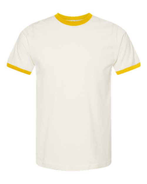 Load image into Gallery viewer, Unisex Fine Jersey Ringer T-Shirt - Vintage White/ Mellow Yellow