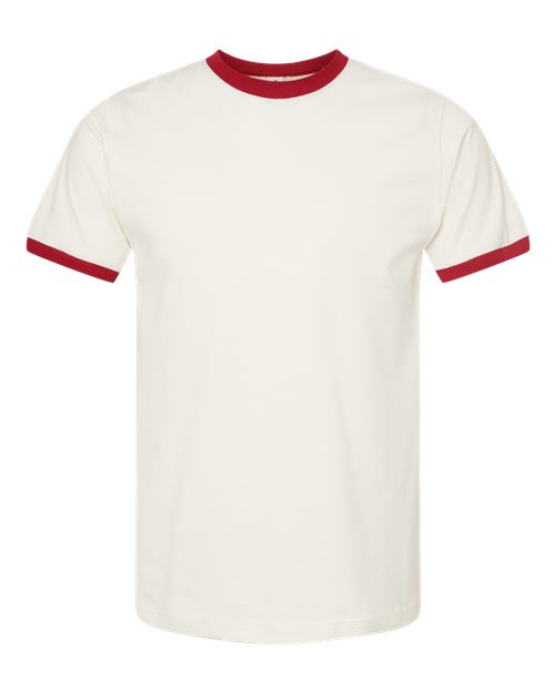 Load image into Gallery viewer, Unisex Fine Jersey Ringer T-Shirt - Vintage White/ Rio Red