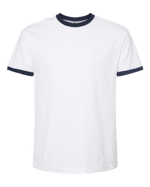 Load image into Gallery viewer, Unisex Fine Jersey Ringer T-Shirt - White/ Navy
