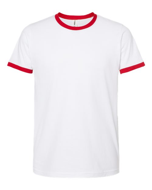 Load image into Gallery viewer, Unisex Fine Jersey Ringer T-Shirt - White/ Red