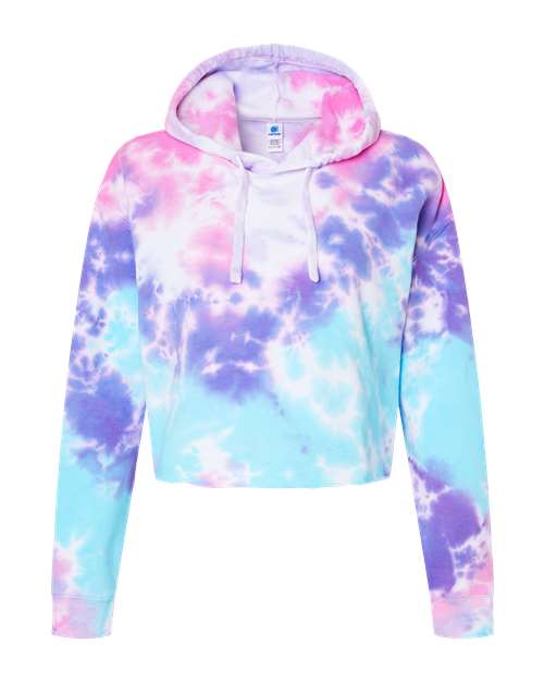 Load image into Gallery viewer, Colortone 8333 Women's Tie-Dyed Crop Hooded Sweatshirt - Cotton Candy