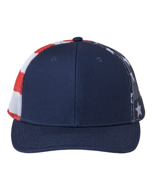 Load image into Gallery viewer, Kati S700M Printed Mesh Trucker Cap - Navy/ USA Flag