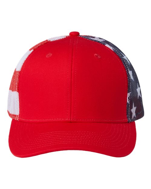Load image into Gallery viewer, Kati S700M Printed Mesh Trucker Cap - Red/ USA Flag