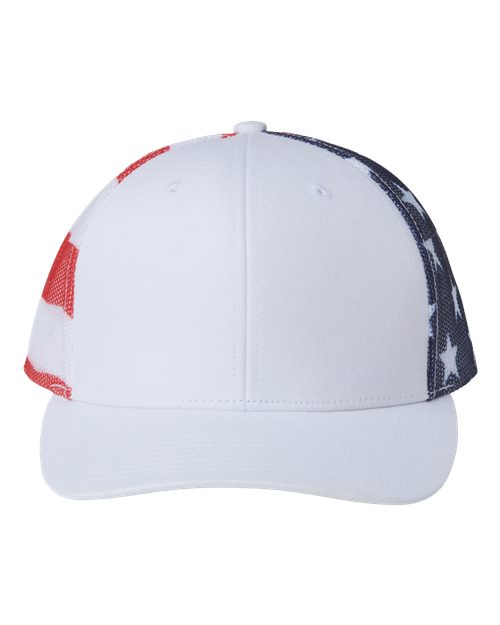 Load image into Gallery viewer, Kati S700M Printed Mesh Trucker Cap - White/ USA Flag