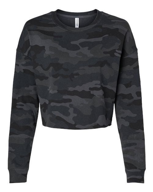 Load image into Gallery viewer, Women's Lightweight Crop Crewneck Sweatshirt - Black Camo