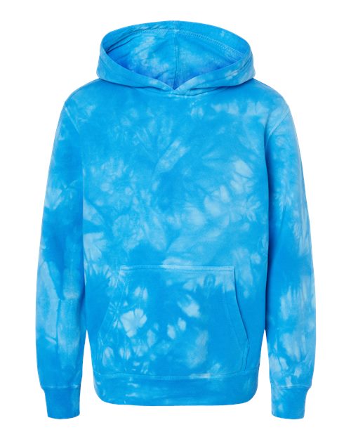 Load image into Gallery viewer, Youth Midweight Tie-Dyed Hooded Sweatshirt - Tie Dye Aqua Blue