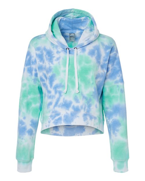 Load image into Gallery viewer, J. America 8853 Women's Crop Hooded Sweatshirt - Lagoon Tie Dye