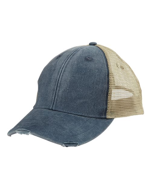 Load image into Gallery viewer, Adams Headwear OL102 Ollie Distressed Trucker Cap - Navy/ Tan