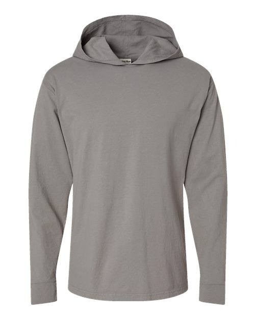 Load image into Gallery viewer, Unisex Garment-Dyed Jersey Hooded Long Sleeve T-Shirt - Concrete Grey