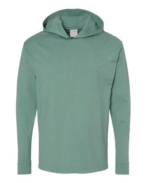 Load image into Gallery viewer, Unisex Garment-Dyed Jersey Hooded Long Sleeve T-Shirt - Cypress Green
