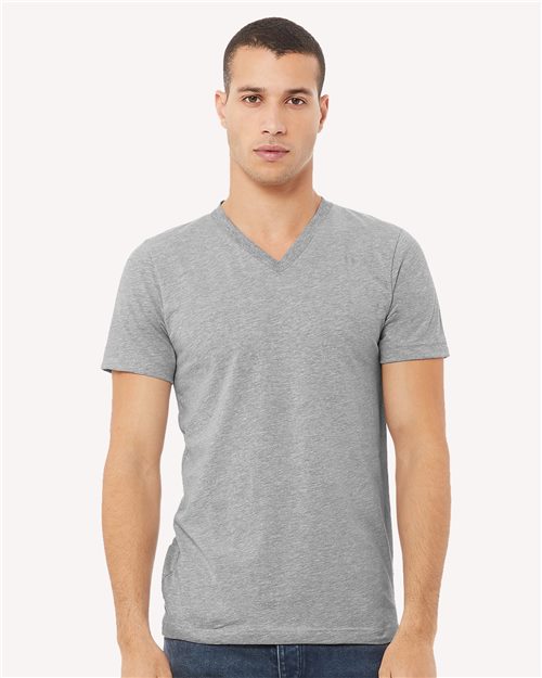 Load image into Gallery viewer, Unisex Heather CVC V-Neck Tee — blank t-shirt for DTF printing