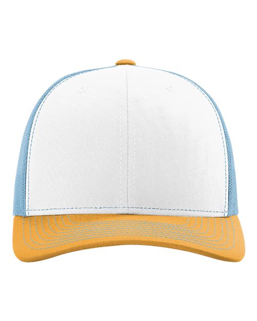 Load image into Gallery viewer, Richardson 112 Snapback Trucker Cap - White/ Columbia Blue/ Yellow