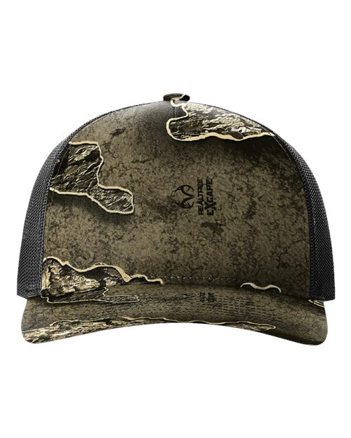 Load image into Gallery viewer, Richardson 112PFP Printed Five-Panel Trucker Cap - Realtree Escape/ Black