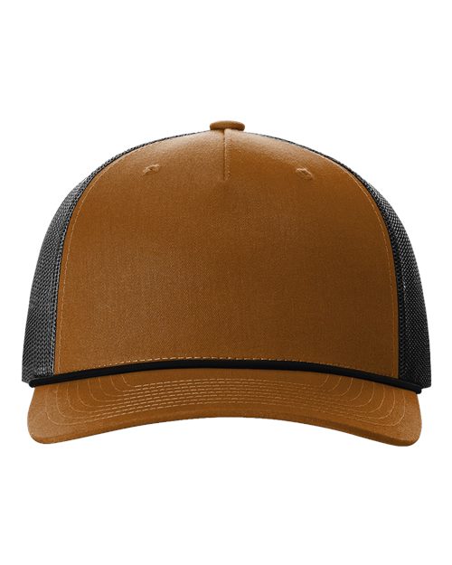 Load image into Gallery viewer, Richardson 112FPR Five-Panel Trucker Rope Cap - Caramel/ Black