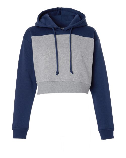 Load image into Gallery viewer, Boxercraft BW5404 Women's Cropped Fleece Hooded Sweatshirt - Navy/ Oxford Heather