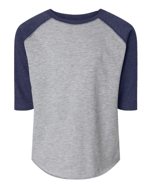 Load image into Gallery viewer, Toddler Baseball Fine Jersey Three-Quarter Sleeve Tee - Vintage Heather/ Vintage True Navy