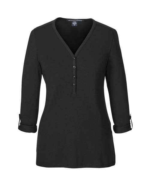 Load image into Gallery viewer, Devon & Jones DP186W Women's Perfect Fit™ Y-Placket Convertible Sleeve Knit Top - Charity Pink