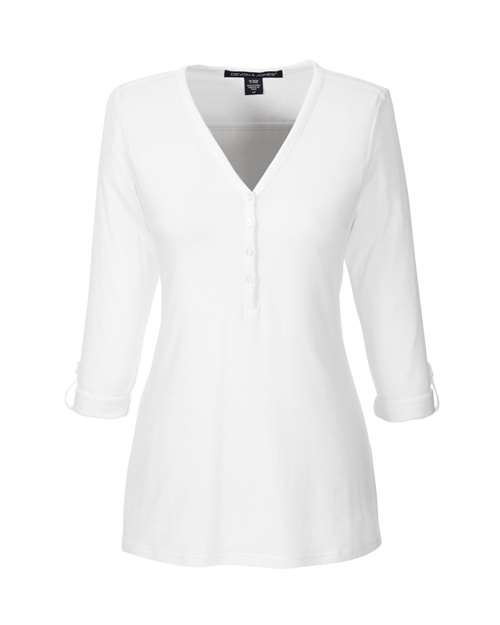 Load image into Gallery viewer, Devon & Jones DP186W Women's Perfect Fit™ Y-Placket Convertible Sleeve Knit Top - White