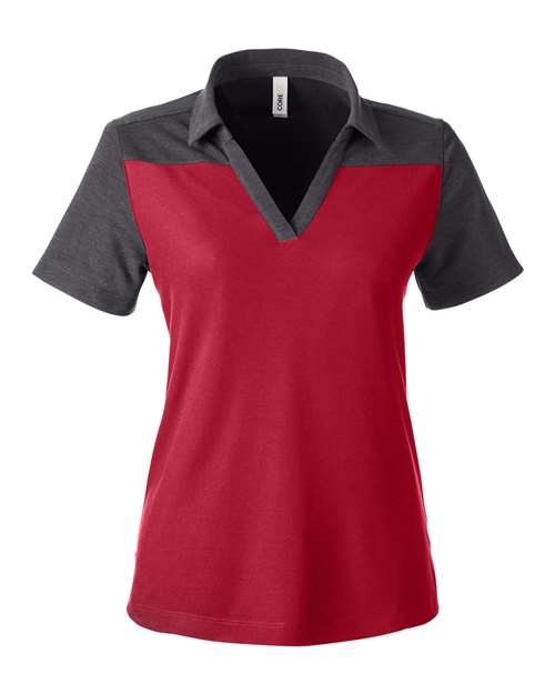 Load image into Gallery viewer, CORE365 CE112CW Women's Fusion ChromaSoft™ Colorblock Polo - Classic Red/ Carbon Heather