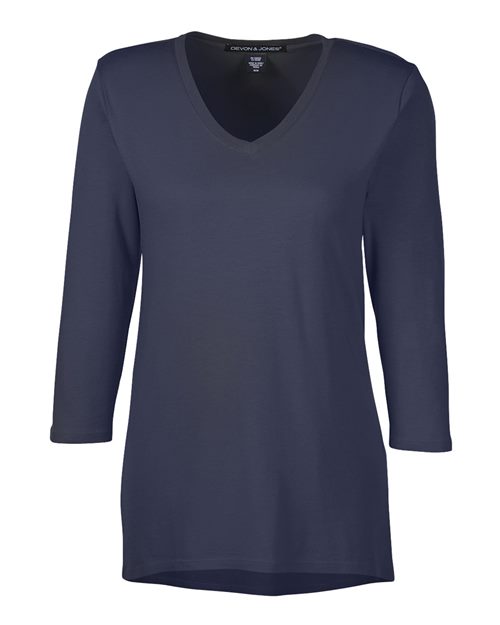 Load image into Gallery viewer, Devon & Jones DP184W Women's Perfect Fit™ Bracelet-Length V-Neck Top - Navy