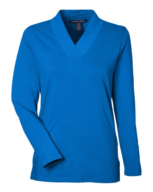 Load image into Gallery viewer, Devon & Jones DP121W Women's Raleigh Shawl Collar Knit Top - French Blue