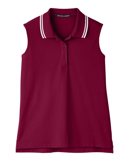 Load image into Gallery viewer, Devon & Jones DG20SW Women's CrownLux Performance® Plaited Tipped Sleeveless Polo - Burgundy/ White