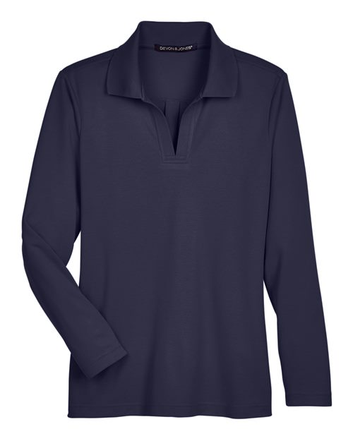 Load image into Gallery viewer, Devon & Jones DG20LW Women's CrownLux Performance® Plaited Long Sleeve Polo - Navy