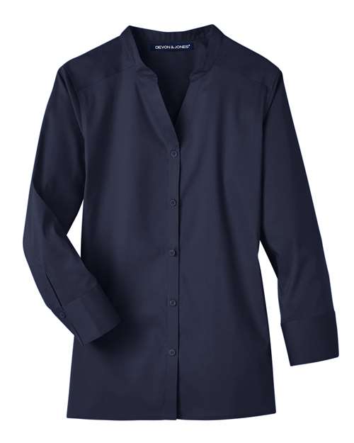 Load image into Gallery viewer, Devon & Jones DG560W Women's Crown Collection® Stretch Broadcloth Three-Quarter Sleeve Blouse - Navy