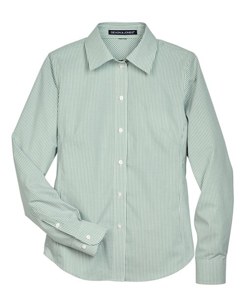 Load image into Gallery viewer, Devon & Jones D645W Women's Crown Collection® Banker Stripe Woven Dress Shirt - Dill