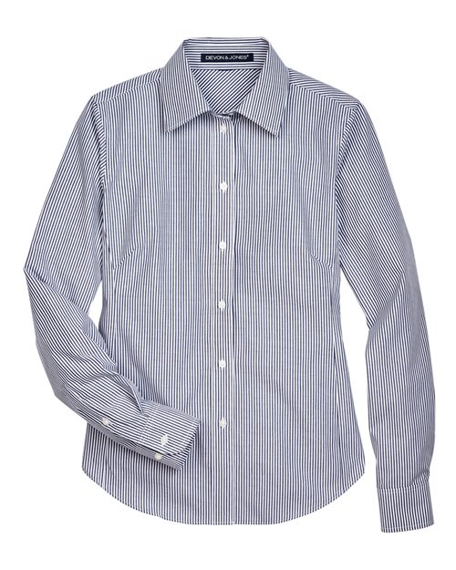 Load image into Gallery viewer, Devon & Jones D645W Women's Crown Collection® Banker Stripe Woven Dress Shirt - Navy