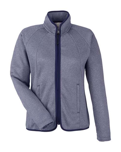 Load image into Gallery viewer, CORE365 CE72W Women's Venture Heathered Stripe Full-Zip Jacket - Classic Navy/ White