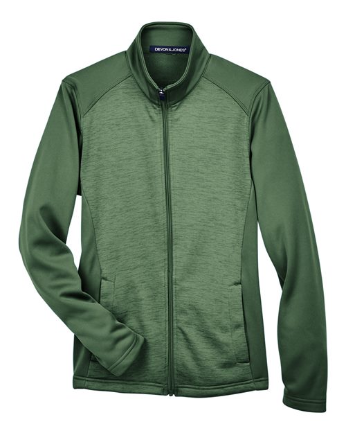 Load image into Gallery viewer, Devon & Jones DG796W Women's Newbury Colorblock Mélange Fleece Full-Zip Jacket - Forest/ Forest Heather