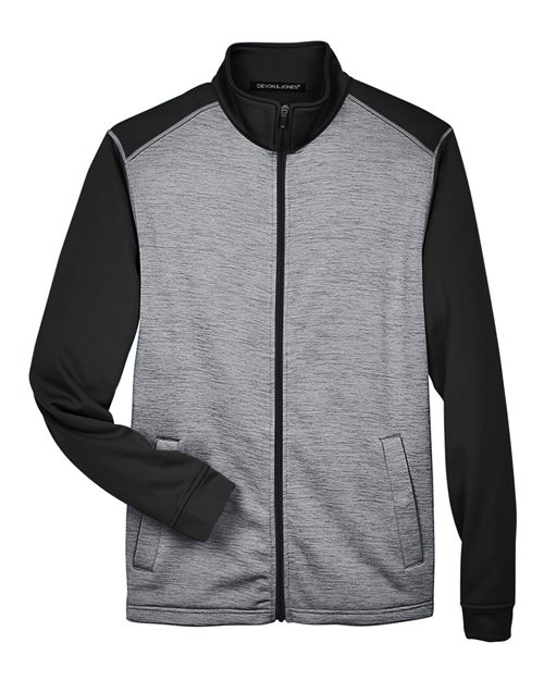 Load image into Gallery viewer, Devon & Jones DG796 Men's Newbury Colorblock Mélange Fleece Full-Zip jacket - Black Heather/ Dark Grey Heather