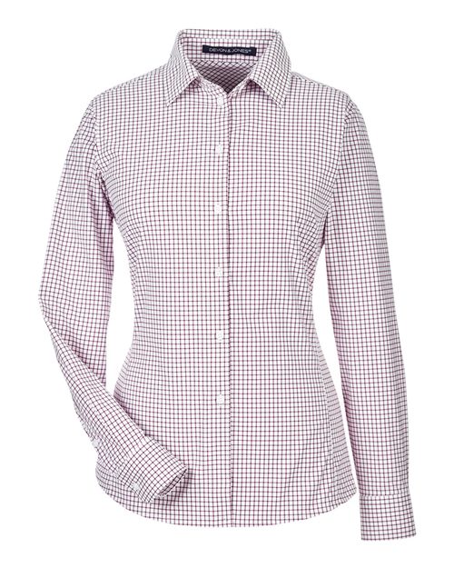 Load image into Gallery viewer, Devon & Jones DG540W Women's CrownLux Performance® Micro Windowpane Woven Dress Shirt - Burgundy/ White