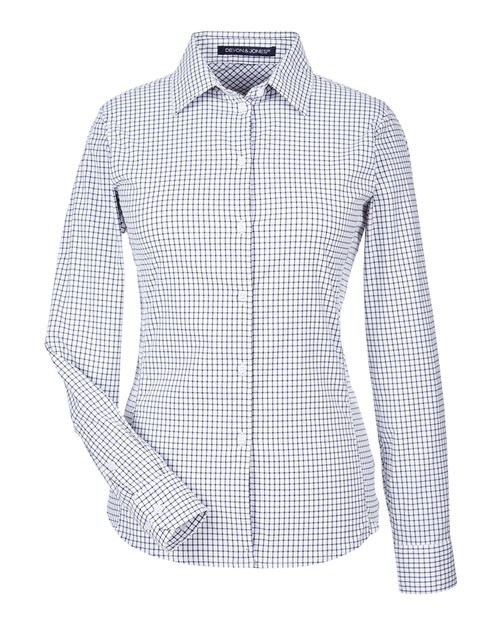 Load image into Gallery viewer, Devon & Jones DG540W Women's CrownLux Performance® Micro Windowpane Woven Dress Shirt - Navy/ White