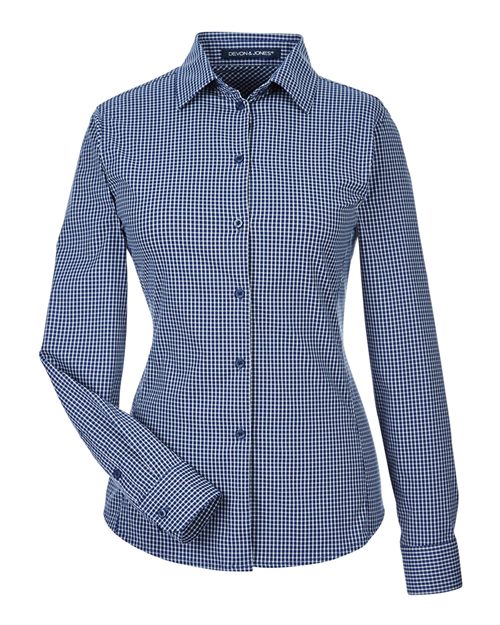 Load image into Gallery viewer, Devon & Jones DG535W Women's CrownLux Performance® Tonal Mini Check Woven Dress Shirt - Navy