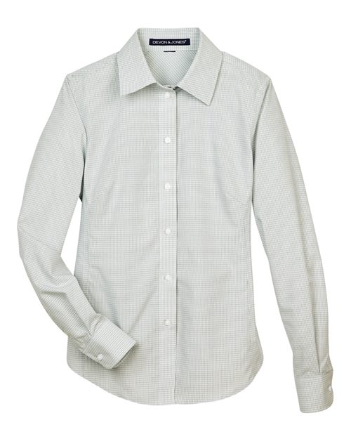 Load image into Gallery viewer, Devon & Jones DG510W Women's Crown Collection® Micro Tattersall Woven Dress Shirt - White/ Forest/ Lime