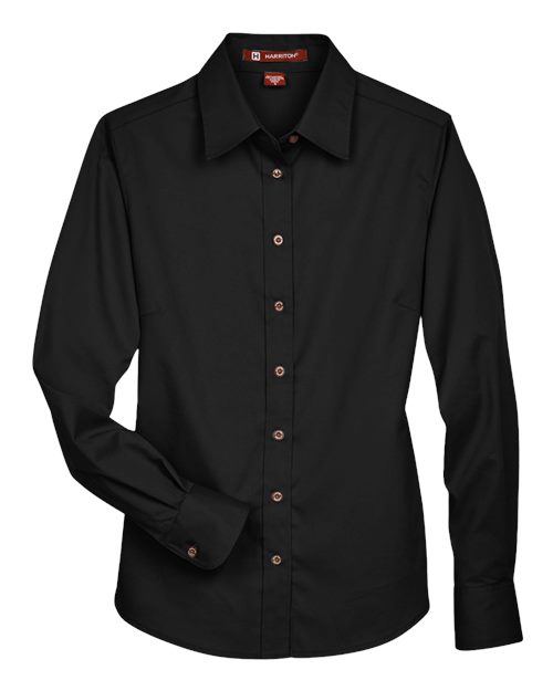 Load image into Gallery viewer, Harriton M500W Women's Easy Blend™ Twill Dress Shirt with Stain-Release - Black