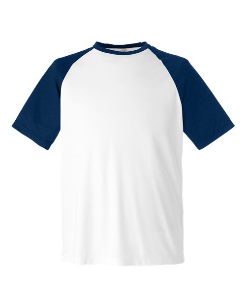 Load image into Gallery viewer, Team 365 TT62 Unisex Zone Colorblock Raglan T-Shirt - White/ Sport Dark Navy Heather