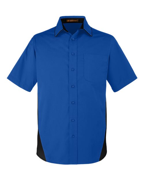 Load image into Gallery viewer, Harriton M586 Men's Flash IL Colorblock Shirt - True Royal/ Black