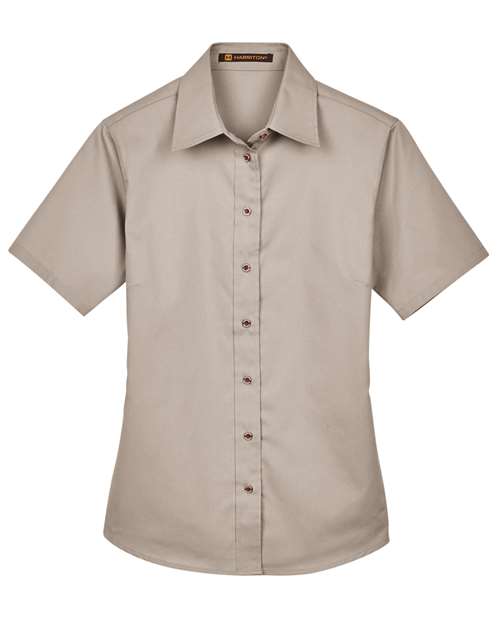 Load image into Gallery viewer, Harriton M500SW Women's Easy Blend™ Short Sleeve Twill Dress Shirt with Stain-Release - Stone