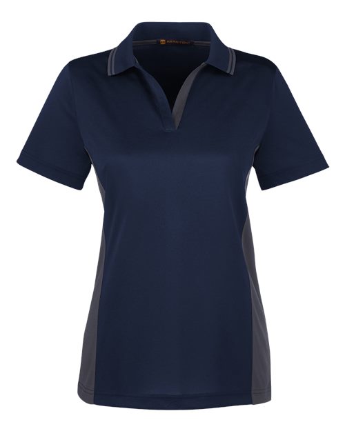 Load image into Gallery viewer, Harriton M386W Women's Flash Snag Protection Plus IL Colorblock Polo - Dark Navy/ Dark Charcoal