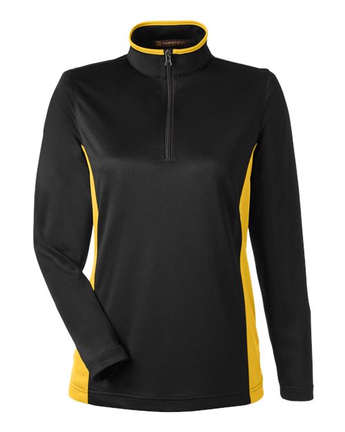 Load image into Gallery viewer, Harriton M786W Women's Flash Snag Protection Plus IL Colorblock Quarter-Zip Pullover - Black/ Sunray Yellow