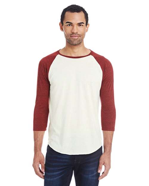 Load image into Gallery viewer, Threadfast Apparel 302G Unisex Triblend Three-Quarter Sleeve Raglan T-Shirt - Cream/ Cardinal Black Triblend